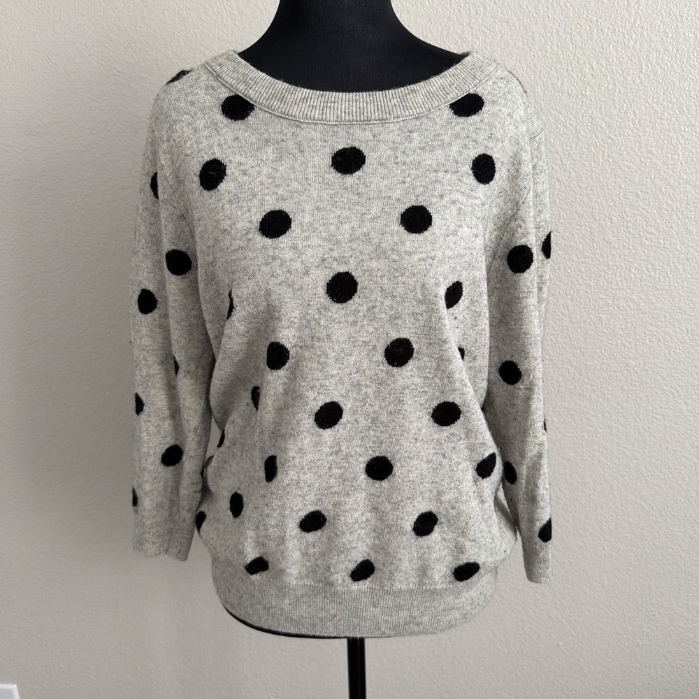 J. Crew Women's Large Merino Wool Blend Polka Dot 3/4 Sleeve Preppy Parisian